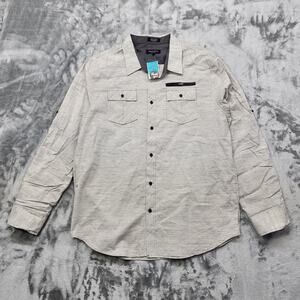 NEW Eighty Eight Platinum Shirt Mens XXL Gray Striped Cotton Button Up Roll Tab